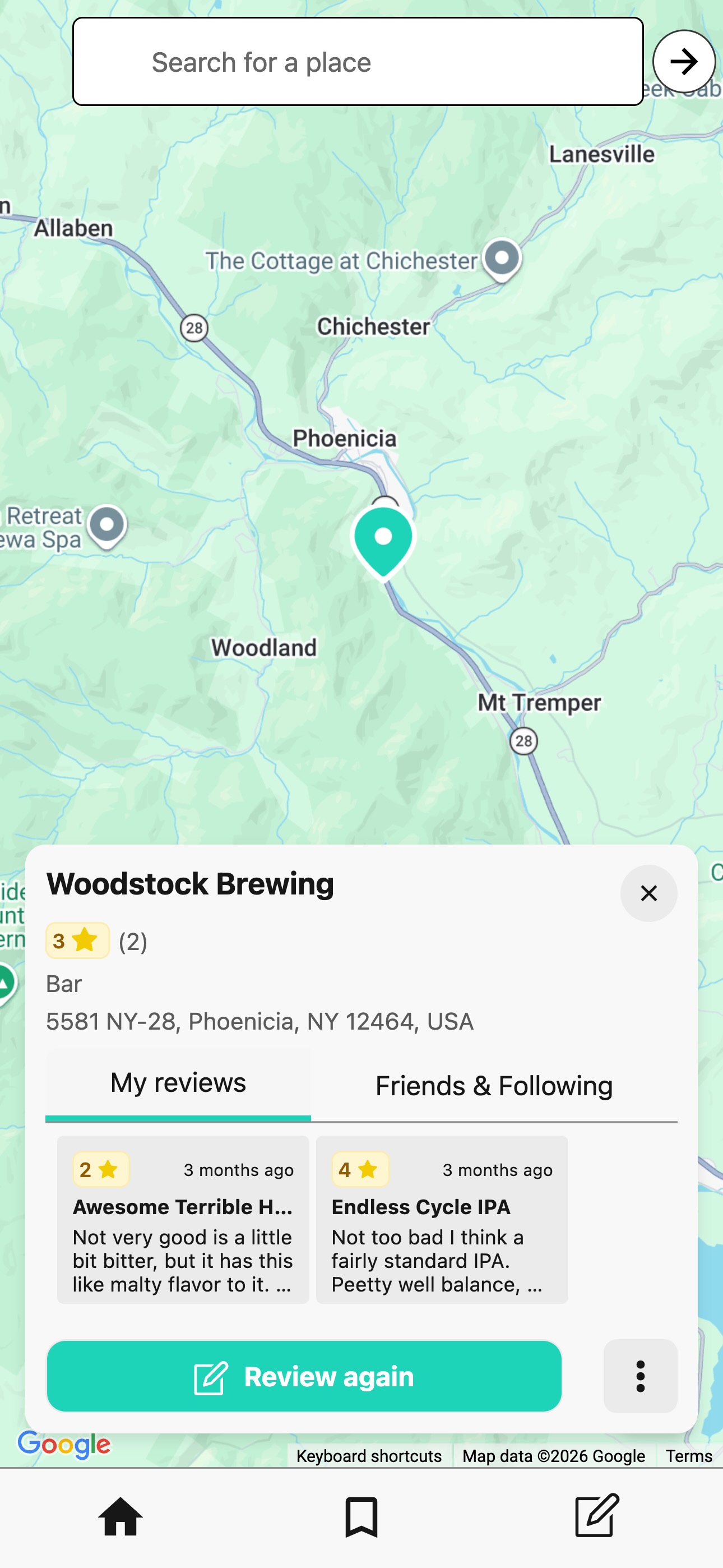 A screenshot of Memolli's map view showing various beer reviews pinned on a map.